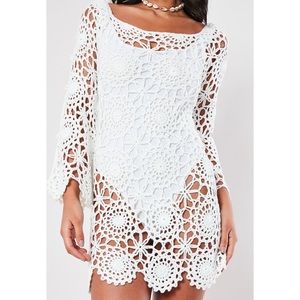 NWT MISSGUIDED Crochet Dress / swim Coverup w bell sleeves